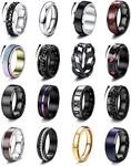 Besteel 16Pcs Stainless Steel Fidget Rings for Men Women Stress Anxiety Relief Rings Black Cool Chain Band Spinner Rings Set for Wedding Promise Mens Rings Pack, Metal, Cubic Zirconia