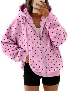 Trendy Queen Womens Oversized Zip Up Hoodies Y2K Fall Sweatshirts 2026 Pink Polka Dot S