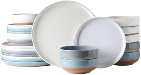 AmorArc Ceramic Dinnerware Sets for 8, 24 Pieces Handpainted Plates and Bowls Set with Rustic Terracotta Underside, Scratch Resistant Stoneware Dishes Set, Dishwasher & Microwave Safe, Multi-Color
