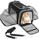 Cat Carrier Large Soft Sided, Scalable Cat Travel Carrier Portable, Pet Carriers for Cats with Shoulder Strap & Foldable Removable Mat, Cat Carrier Bag Top Opening Black for Cats under 15 lbs Travel