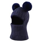 JANGANNSA Winter Pompom Girls Beanie Infant Toddler Balaclava Baby Boys Hat Scarf Warm Knitted Kids Beanie (Navy, 3-10 Years)