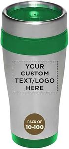 Custom Insulated Stainless Steel Travel Mugs 16 oz. Set of 10/50/100, Personalized Bulk Pack - Perfect for Coffee, Soda, Other Hot & Cold Beverages - Green