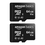 Amazon Basics 64GB microSDXC Memory Card with Full Size Adapter, 100MB/s, U3, 2-Pack