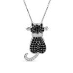 BFF Black Kitty Cat Pendant Necklace: Cubic Zirconia CZ Pet Animal Kitten Jewelry for Women and Teens in Silver Plated for Best Friends and Cat Lovers