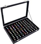 Barelove Jewelry Storage Case, Black Gorgeous Transparent Rings Storage Box Jewelry Showcase Display Case Holder Tray, Ideal Gift for Women Girls (100 Slot)