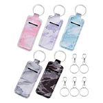 TULOCE 5 Pack Marble Chapstic Holder Keychain Lipstick Sleeve Pouch Lip Balm Holder Lip Gloss Holder Keychain Bulk for Women Girls