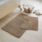 Artistic Fashionista Limited 2 Pieces GREEK Bath Mat Rugs for Bathroom - Non Slip Anti Mould Bath Mat Set - Soft - Extra Water Absorbent Pedestal Ultra Plush Bathroom Mats Toilet Shower Set (Latte)