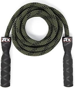 Rx Smart Gear Drag Jump Rope w/Non Slip Ergonomic Handles - Weighted Polypropylene Rope for Fitness & Exercise, Cardio Workout, WOD| Speed Jumping Rope for Men & Women (Camo, Large)
