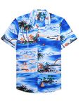 siliteelon Mens Hawaiian Shirt Blue Funky Flower Beach Casual Short Sleeve Summer Shirts,XL