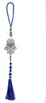 LUCKBOOSTIUM Metallic Silver Hamsa Hand Amulet in Ball Chain with Evil Eye and Hanging Blue Tassel for Good Luck Protection Health and Joy Home Keys Purse Bags & Rear View Mirror Accessories