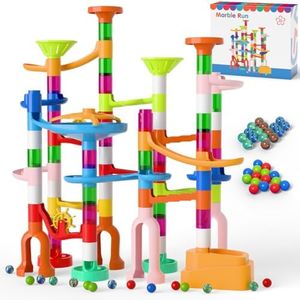 Marble Run, 135pcs Marble Maze Game Construction Building Toys for Kids, Marble Track Race Set STEM Learning Toys Gift for Boys Girls 3 4 5 6 7 8 9 10+