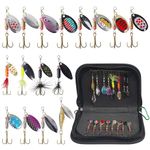 Fishing Lures Bass Spinnerbait Kit, 16pcs Hard Metal Inline Spinner Baits Kit Upgraded Fishing Spoon Trout Lures Set with Portable Carry Bag, Popular Gifts for Fishermen