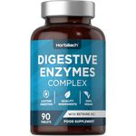 Digestive Enzyme Supplements with Betaine Hydrochloride | Complex Providing Amylase, Lactase & Lipase | 90 Vegan Tablets | High Strength | by Horbaach