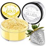 Edible Glitter for Drinks - Fidton 2 Colours Sparkling Edible Cake Decorations Set, Gold Lustre Dust Edible & Silver Cake Decorations, Cake Glitter for Bakery, Cocktail, Fondant, Macaroon - 5 g/each