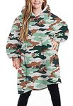 papasgix Oversized Hoodie Blanket Sweatshirt, Super Warm Snuggly Sherpa Flannel with Large Front Pocket, Ultra-Soft Texture Wearable Blanket for Kids Camouflage