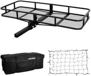 ARKSEN 60 x 25 x 6 Inch Folding Cargo Rack Carrier with Waterproof Cargo Bag & Nylon Net 500 Lbs Heavy Duty Capacity 2 Inch Receiver Luggage Basket Hitch Fold Up for SUV Pickup Camping Traveling