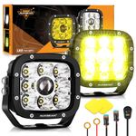 Auxbeam 5Inch 110W Hyper Lens Spot Lights Dual Color LED Offroad Lights with Amber Covers Super Bright LED Pods Driving Light Bar Fog Lights Spotlights for A-Pillar Bumper Off Road Trucks, Pair