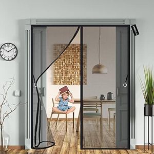 Fly Screens for Doors 105x270cm(41x106inch) Heavy Duty Patio Insect Door Screen & Mosquito Screen,with Powerful Magnets Seal Full Frame Magic Tape, Without Drilling Easy to Install - Black