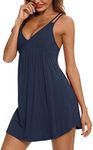 Samring Sexy Lingerie Sleepwear for Women Chemises V-Neck Full Slip Babydoll Nightgown Dress S-XXL, Paris Blue, Medium