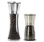 P-Plus International Pack of 2 Pepper Grinder or Salt Shaker for Professional Chef Spice Mill Stainless Steel Adjustable (Small+Tall Pack 2)