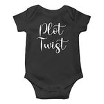 Witty Fashions Plot Twist - Pregnancy Announcement - Funny Commin Soon Gift Idea - Infant Baby Bodysuit (Black, 6 Months)