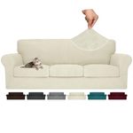 MAXIJIN 4 Piece Couch Covers for 3 Cushion Couch Sofa Covers, Stretch Couch Slipcovers for Sofas with 3 Cushions, Thick 3 Seat Furniture Protector for Dogs Pet (Sofa, Beige)