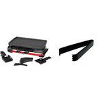 Starfrit The Rock Electric Raclette - 8 Person Party Grill (1500W) + Party Essentials Hard Plastic 6-1/2" Serving Tongs, Black (4 Count)