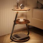 ARTETHYS Side Table, Small Round Coffee Table with 3 Color LED Lights, End Table with 3 Tier Storage Shelves, Bedside Sofa Side Tables for Living Room Bedroom, Rustic Brown