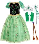 Atorcher Princess Anna Dress Up for Girls Green Costume Dress Birthday Fancy Dress Party Coronation Dress