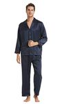 LilySilk 100% Pure Silk Pyjamas Set for Men Long Sleepwear Pyjamas 19 MM Mulberry Silk Lightweight Male Pjs-for Gifts Or Treat Yourself (Navy Blue, XL)