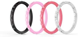 ThunderFit Thin and Stackable Silicone Rings for Women, Rubber Wedding Bands for Women Engagement Diamond Pattern 2.5mm Wide 2mm Thick - 1/4/6/8/16 Variety Multipack