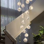 15 Glass Ball LED Chandelier, Staircase Pendant Light, 75W Creative Gypsophila Long Hanging Lights, Adjustable Length Chandeliers, Modern Ceiling Lights in The Villa, Stairwells and Living Room