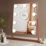 Warmiehomy Hollywood Makeup Mirror with 9 LED Bulbs, 30 * 25cm with 10X Cosmetic Magnifying Mirror, 3 Lighting Modes, USB Power Cord, 360° Rotation Tabletop Lighted Mirror (Rose Gold)