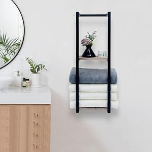 Towel Rack for Rolled Towels, Bathroom Towel Storage Rack,Square Towel Rack for Bathroom,2 Tier Wall Mounted Metal Towel Holder, Bathroom Organizer for Modern Small Space Bathroom Color Black