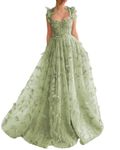 Women's Corset Long Tulle Prom Dress with 3D Butterflies Ball Gown Spaghetti Strap Formal Party Wedding Dresses, Sage Green, 6