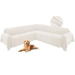 HDCAXKJ Corner Sectional Couch Covers for Dogs L Shape Sofa Cover with Tassel Chenille Super Soft Non Slip U Shaped Couch Cover Blanket Washable Sectional Slipcovers Protector (Ivory, 91x252 inch)