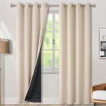 BGment Thermal Insulated 100% Blackout Curtains for Bedroom with Black Liner, Double Layer Full Room Darkening Noise Reducing Grommet Curtain, 2 Window Curtain Panels of 52 x 84 Inch, Champagne