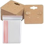 Earring Cards with Ziplock Bag - 100 Set Kraft Earring Display Holder Cards, Blank Paper Cards with 6 Holes, Jewelry Display Cards for Selling, Hanging Earring, Jewelry,DIY Crafts, Retail (5 x 5 cm)