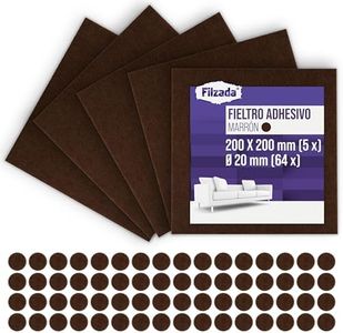 Filzada® Fieltro Adhesivo XXL Set (5x 200x200 mm + 64 Ø 20 mm) - Almohadillas de Fieltro Adhesivo - Marrón - Deslizadores para Muebles