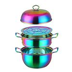 SUNSENGEUR 3 Tier Premium Heavy Duty Stainless Steel Steamer Pot Set Includes 2 Tier Cooking Pot, 1 Steaming Septa and Pot Lid | Stack, Steam Pot Set for All Cooking Surfaces -Rainbow