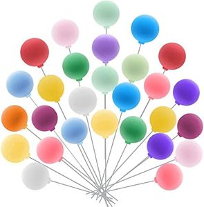 Newmemo 30 Pieces Balloon Cake Topper Mini Colorful Balloon Cupcake Picks Balloon Cake Topper Balloon Cluster Cake Topper Picks Ball Cake & Cupcake Decoration Insert for Dollhouse Baby Shower Party