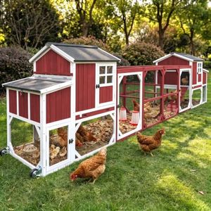 190.6" Double Outdoor Chicken Coop with Run and Wheels for 8-12 Chickens