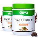 OZiva Bioactive Plant Protein (Chocolate) | 25g Protein,5.5 BCAA| Pea Isolate| Plant based Protein Powder for Women & Men | Essential Amino Acids| Vegan Protein supplement,Sugar free, 500g Pack of 2