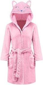 V.&GRIN Girls Fleece Robe, Unicorn Cat Hooded Plush Soft Bathrobe Gifts for Girls 3-14 Years(Cat 7-8)