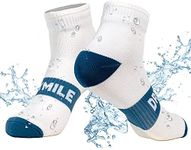 DRYMILE Active Waterproof Socks, Breathable Cushioned Running, Hiking, Winter Waterproof Socks for Men & Women - Ankle, White / Blue, Small