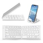 Samsers Foldable Bluetooth Keyboard - Portable Wireless Full Size Keyboard (Sync Up to 3 Devices), Ultra Slim Aluminum Travel Folding Keyboard for iPhone iPad Mac Android Windows iOS, White & Silver