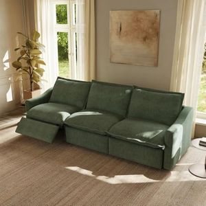POVISON 121" Modern Power Reclining Sofa, Oversized Wall Hugger Recliner Couch with Zero Gravity Recliners, USB Charging, Comfort Linen Fabric, Heavy-Duty Couches for Living Room, Green