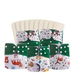 KaWaii Baby One Size Reusable Cloth Diaper Pack - 5 Printed Snap+10 Premium 5-Layer Premium Diaper Inserts One Size Adjustable Newborn to Potty Training, Winter Wonderland