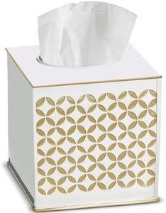 Creative Scents White Tissue Box Cover Square - Decorative Tissue Box Holder with Bottom Slider - Diamond Lattice Pattern Cube Tissue Holder for Elegant Bathroom Decor