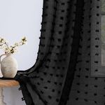 Black Sheer Curtains 84 Inches Long for Bedroom Living Dining Room Back Tab Pom Pom Semi Voile Curtains for Home Office Decor Modern Chic Fashion Elegant Window Treatment Panels W52 x L84 Set of 2